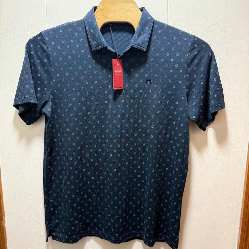 TravisMathew Line of Play Polo Shirt Mens XL Total Eclipse Blue Floral NEW‎